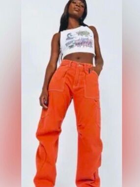 Red orange 90’s boyfriend carpenter Jeans‎